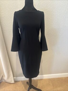 Calvin Klein Black Bell-Sleeve Midi Sheath Dress